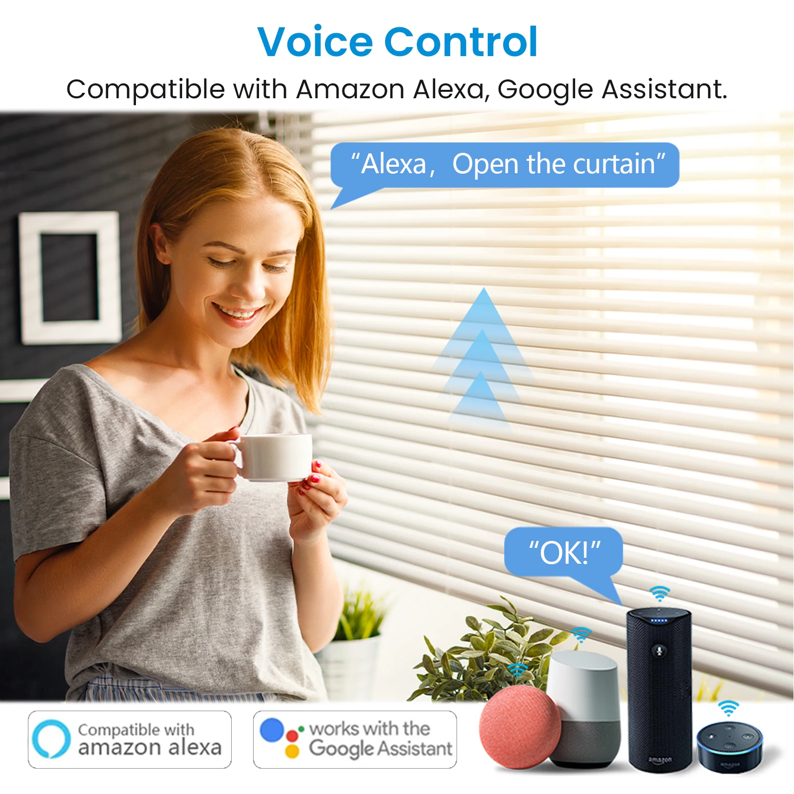 QCSMART Tuya Smart Life Roller Shutter Curtain Awnings Switch App Remote Control  Home Assistant Alexa