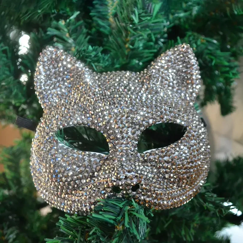 Demi-masque facial en diamant de chat d'halloween, couvre-yeux Sexy pour hommes et femmes, amoureux de Cosplay, accessoire de Costume de fête, masque cyberpunk