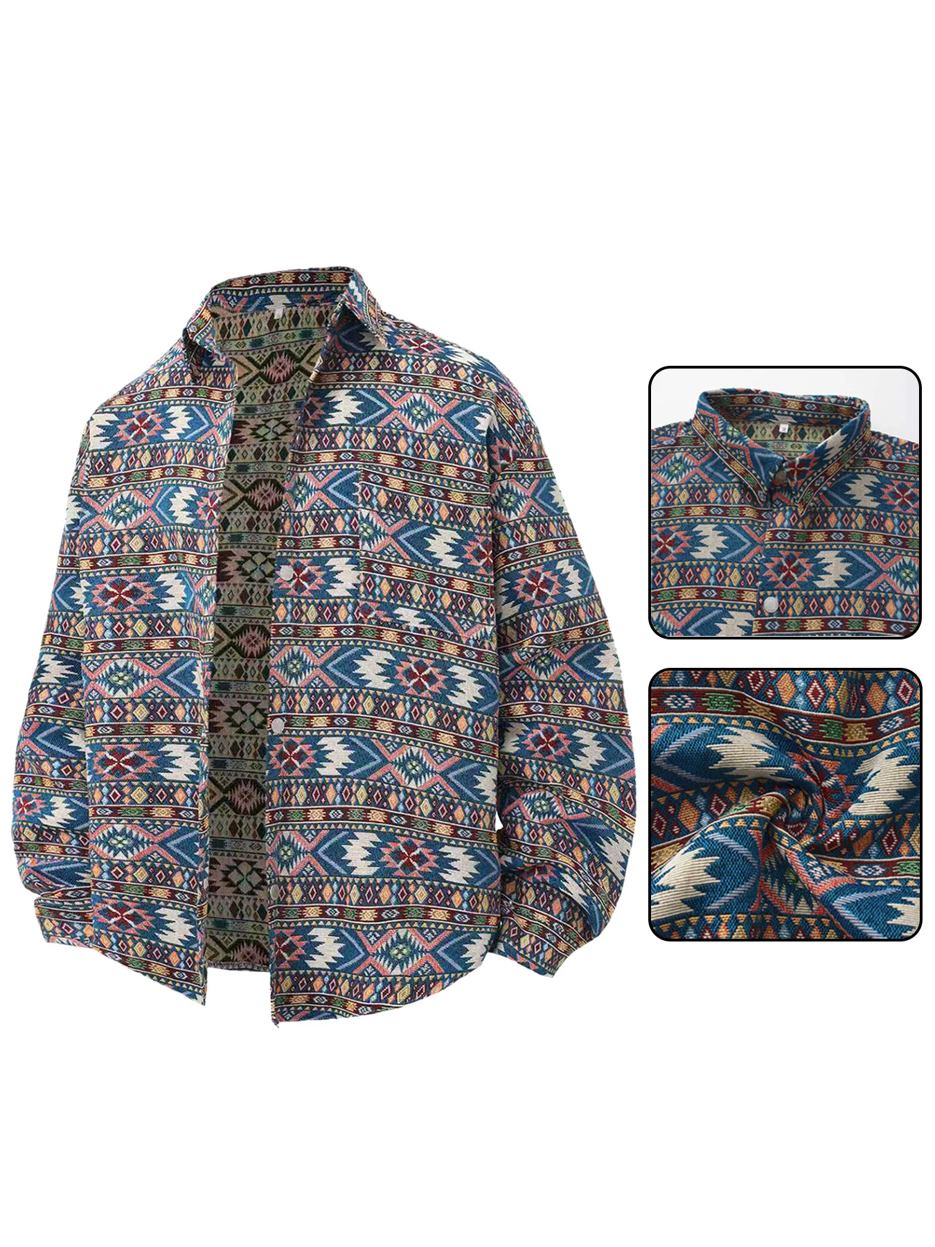 

Trendy Men’s Retro Ethnic Style Diamond Jacquard Collared Jacket, Versatile Spring and Autumn Men’s Jacket