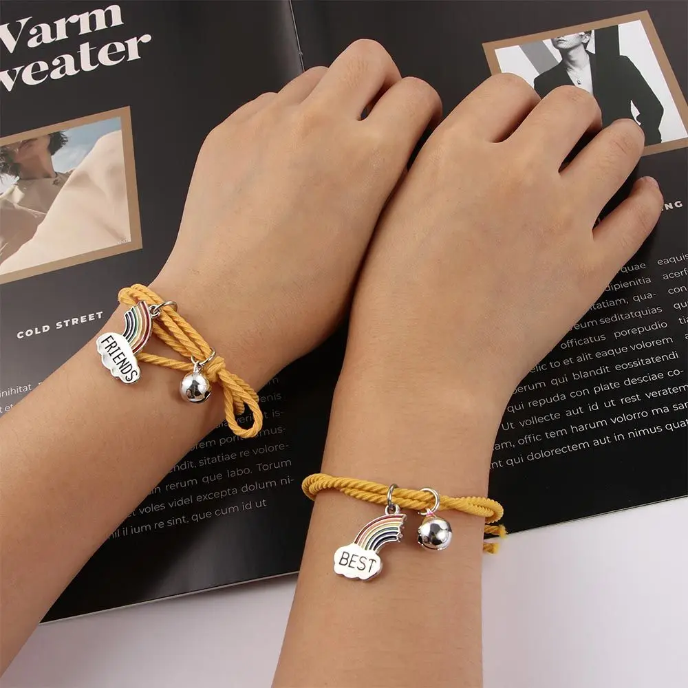 2pcs/Set Cute Hair Rope Friendship Gift Bell Braided Rope Friendship Hairbands Best Friend Bracelets Rainbow Bangle Jewelry
