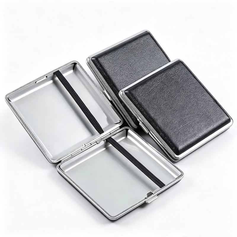 1pc Double-open Leather Cigars Cigarettes Cases for 20 Sticks Cigarette Stainless Steel Tobacco Cigarette Boxes Tools