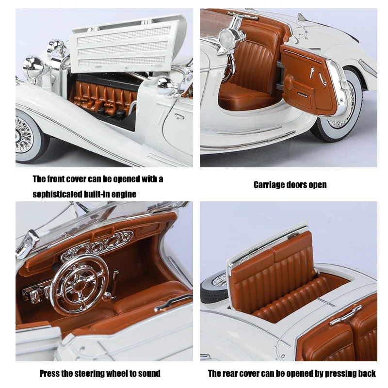 1/24 500K Classic Vintage Car Toy for Children Diecast Alloy Miniature Model Sound Light Collection Birthday Gift For Child