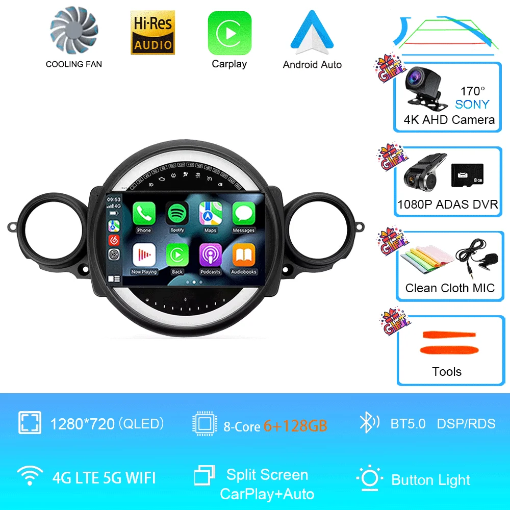 Auto radio Android 16 voor BMW Mini Cooper R56 R60 R51 2006 - 2015 GPS Carplay Navigatie Stereo Auto DSP BT DVD Multimedia Speler