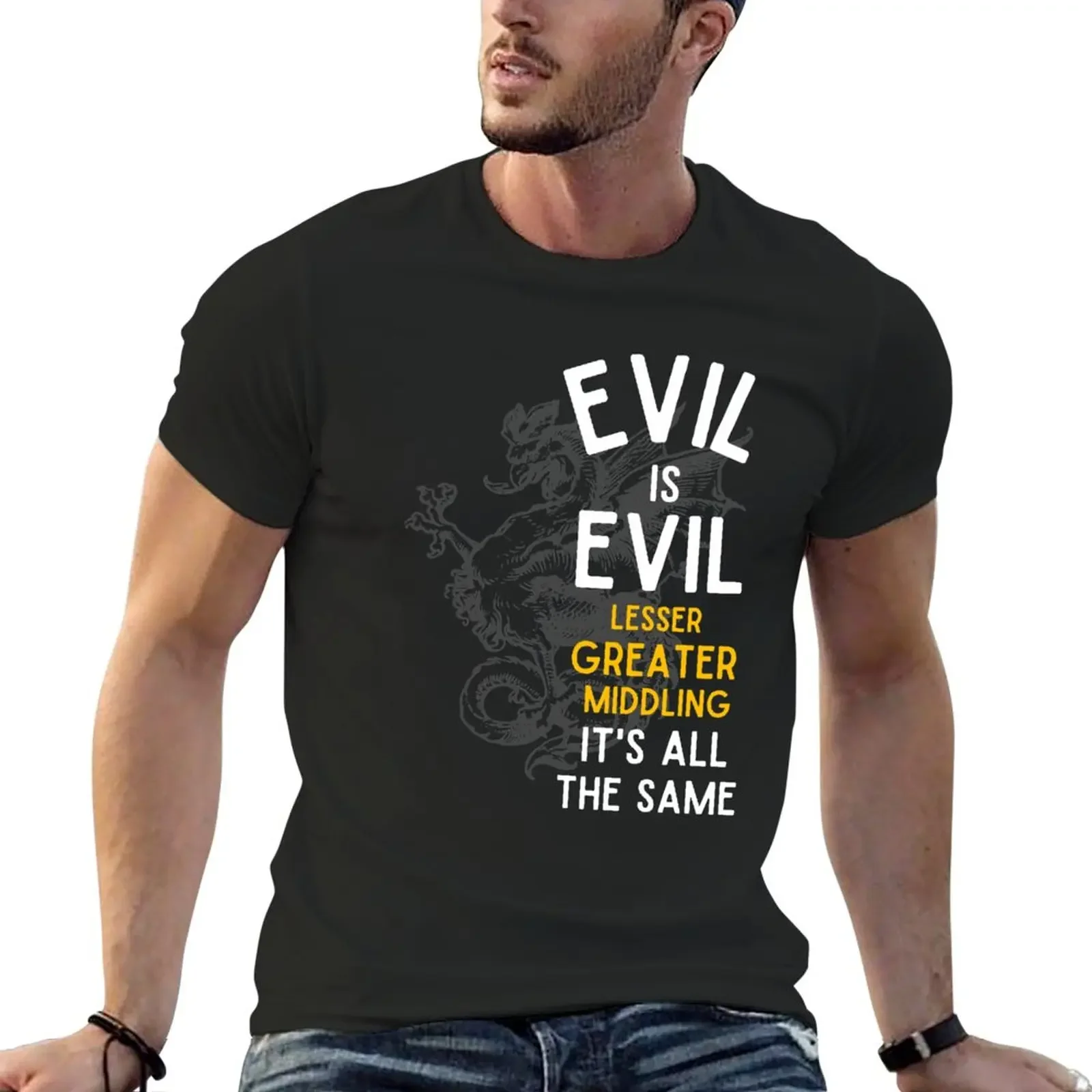 Evil is Evil - Lesser, Greater, Middling, It's All the Same - Cockatrice - Black Fantasy T-Shirt graphic t shirts men t shirts