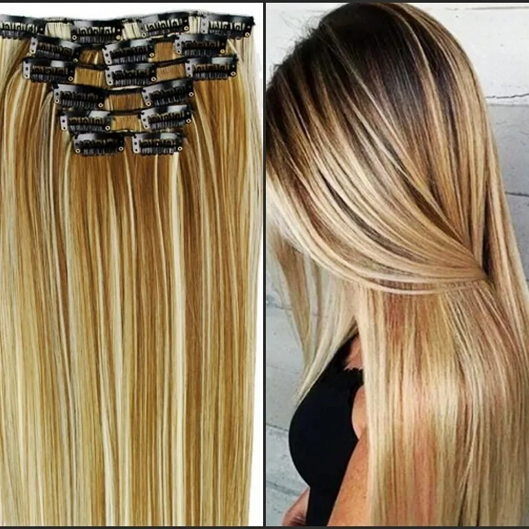 سلس الألياف الشعر التمديد قطع 16 مقاطع طويل مستقيم الشعر 6 قطعة مجموعة التستر قطع وصلات شعر الألياف الآسيوية #3