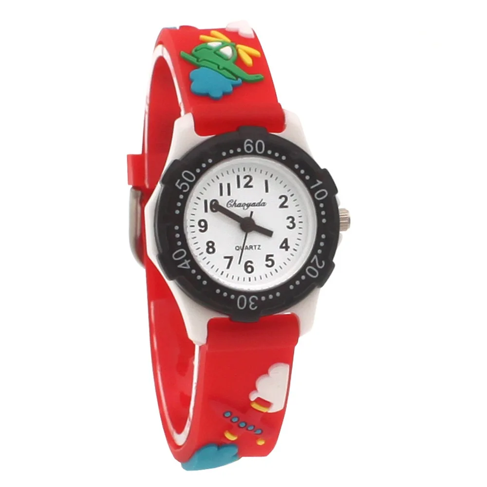 Kids Children Girls Boys Students Plane Colourful Silicone Watches Cartoon Birthday Party Gift Quartz Watch Clock Casual