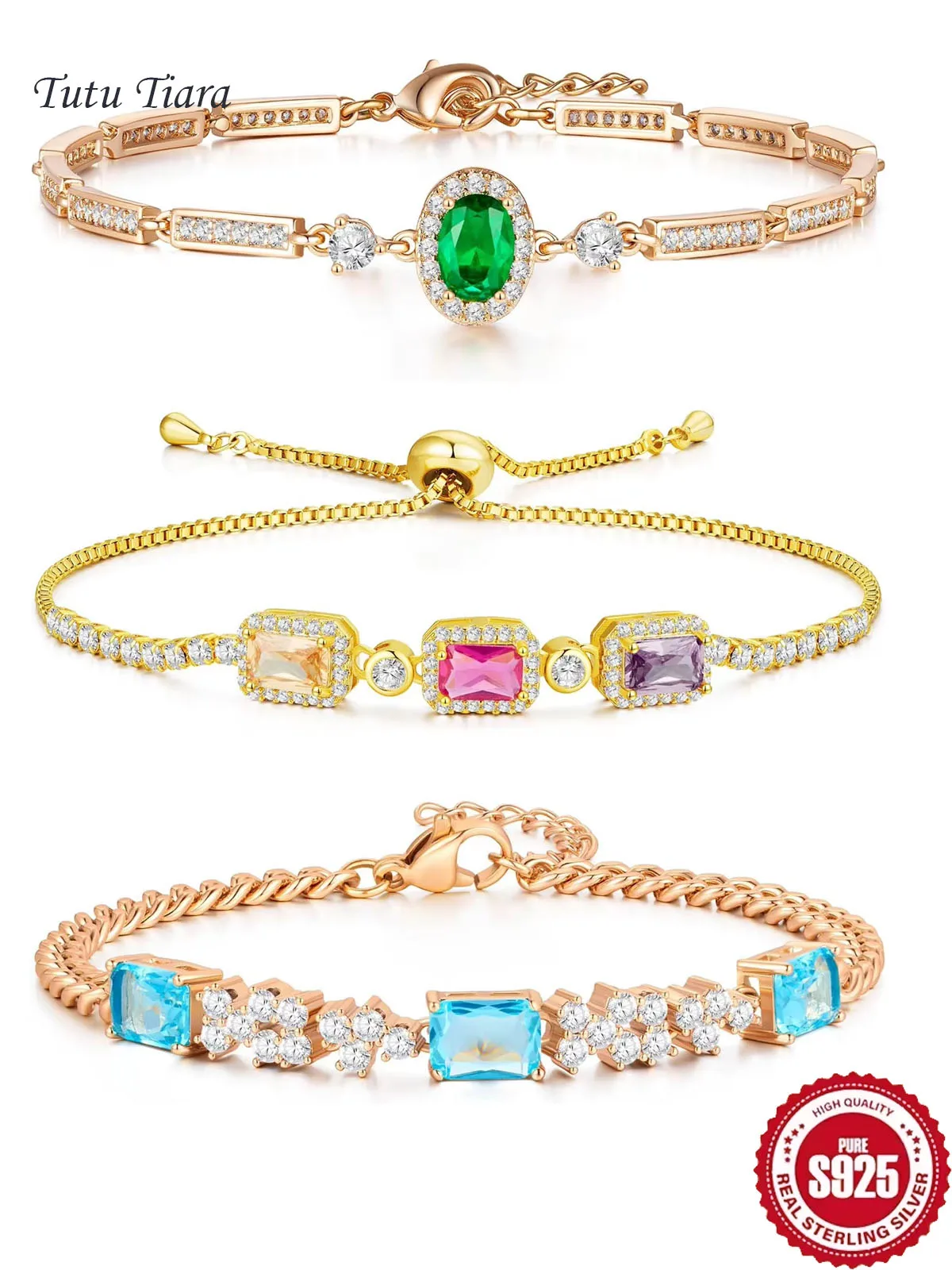 Pulsera de tenis para mujer de plata pura, pulsera de piedras preciosas para mujer elegante y sencilla, es un exquisito regalo del Día de San Valentín