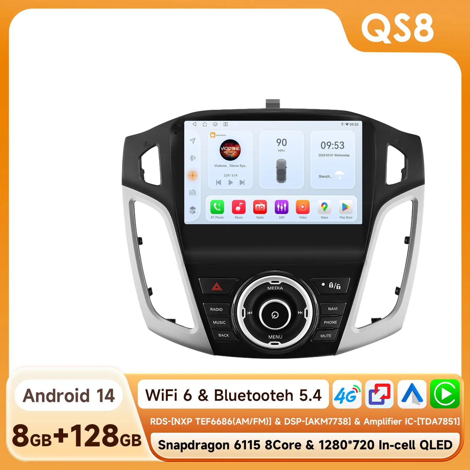 4G-Lte Carplay 2din Android Autoradio Multimedia Videospeler Voor Ford Focus 3 2011 - 2019 Mk3 Navigatie Gps Stereo Headunit Bt