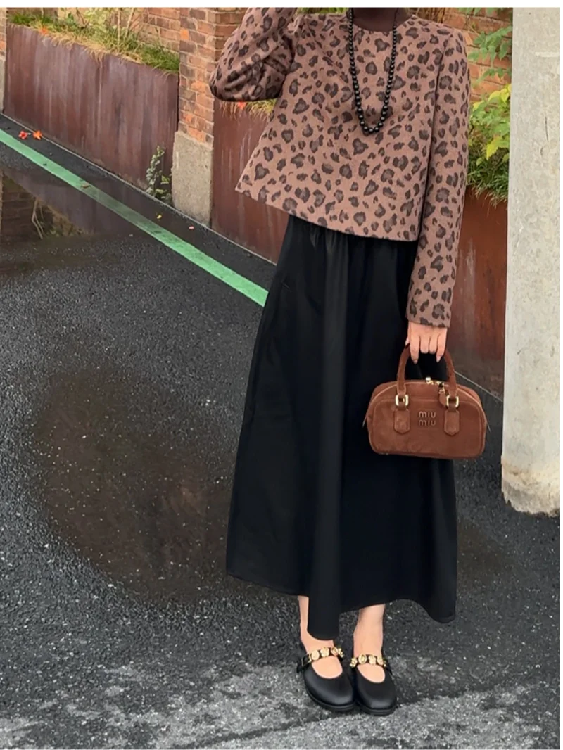 

Yolo mid High Waist Draped mid Long Half Body Leather Skirt Breathable Polyester Fiber Casual a Line Skirt for Women