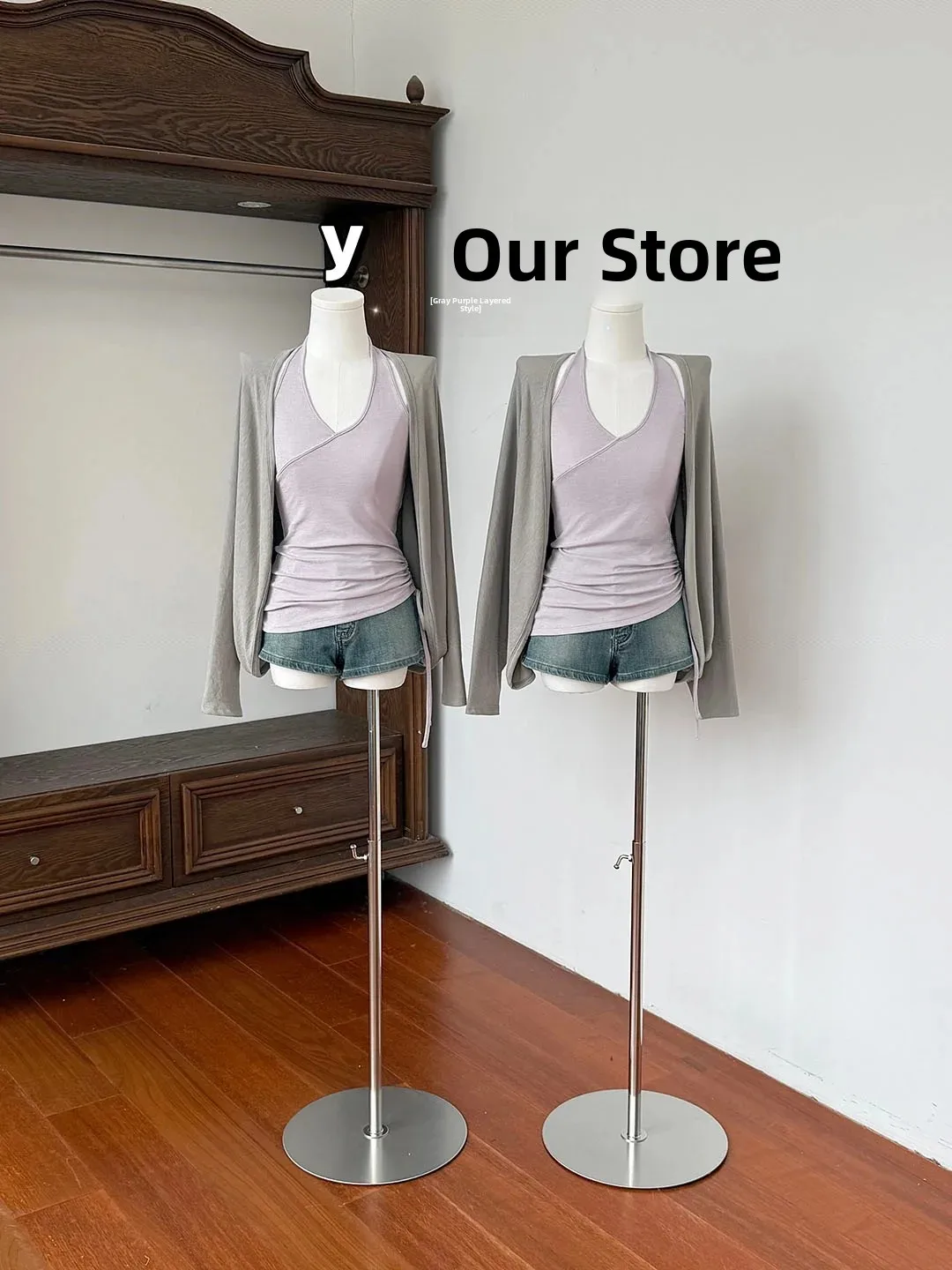 Gray Purple Knitted Open Cardigan Vest Outerwear Two-Piece Set Fashionable Women's Autumn Collection No Brand