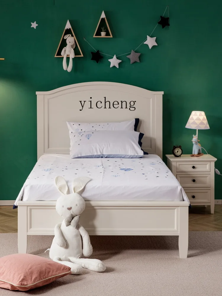 ZF Solid Wood Children's Bed Boys and Girls Single Bed Children's Room Teenagers and Girls Bed White