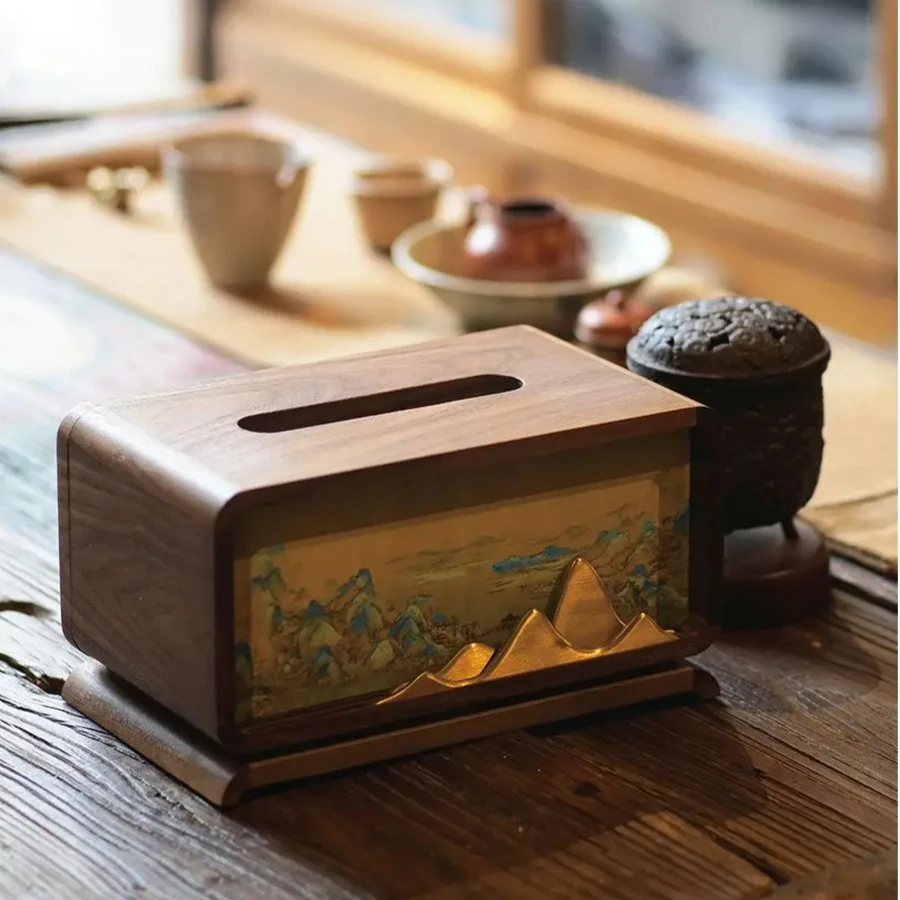 

Chinese Style Solid Black Walnut Tissue Box - Luxury Decorative for Home Office Desk/Tabletop