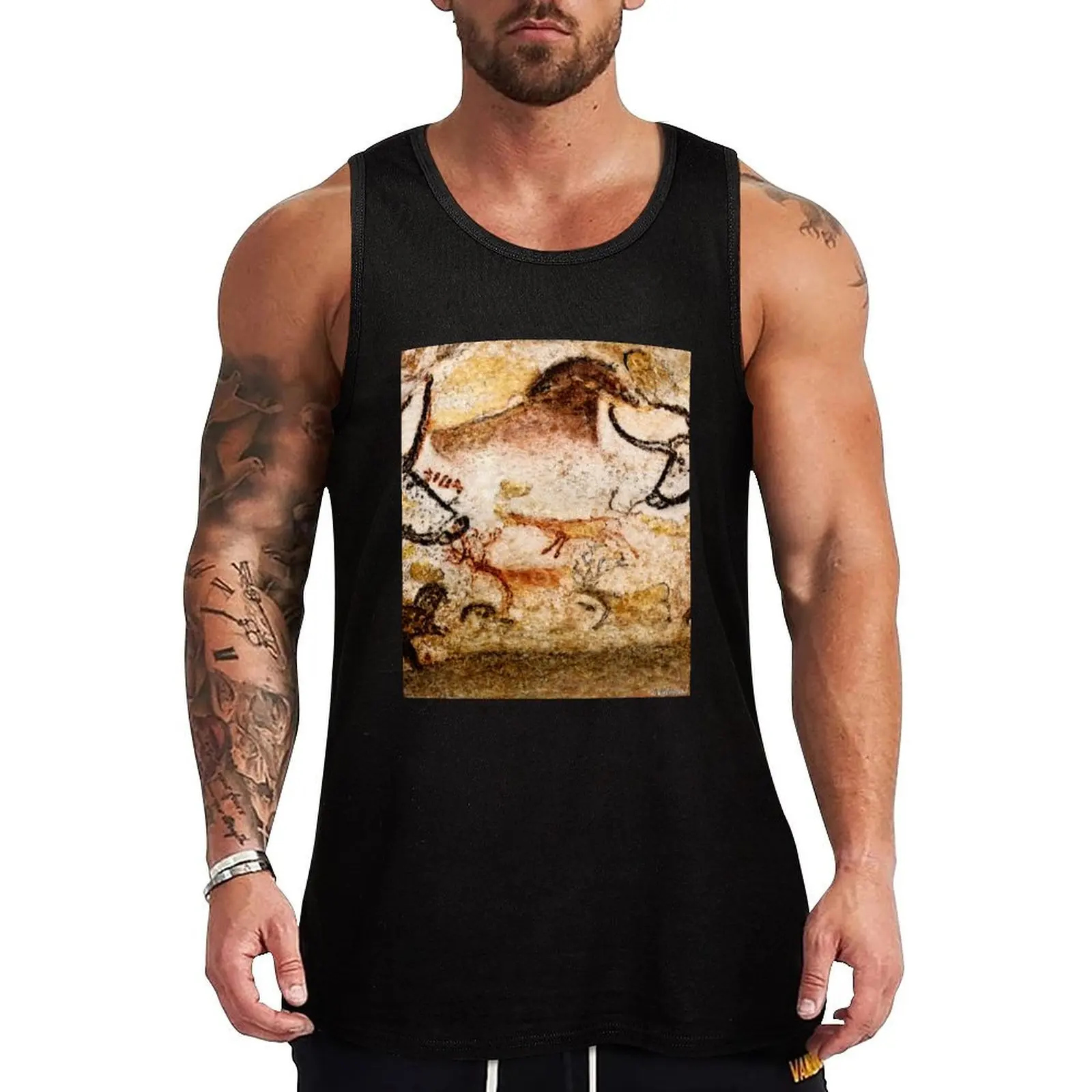 Lascaux Hall of the Bulls - Deer under Horse Tank Top Plain Color Sleeveless Shirt Casual Basic Tank Top