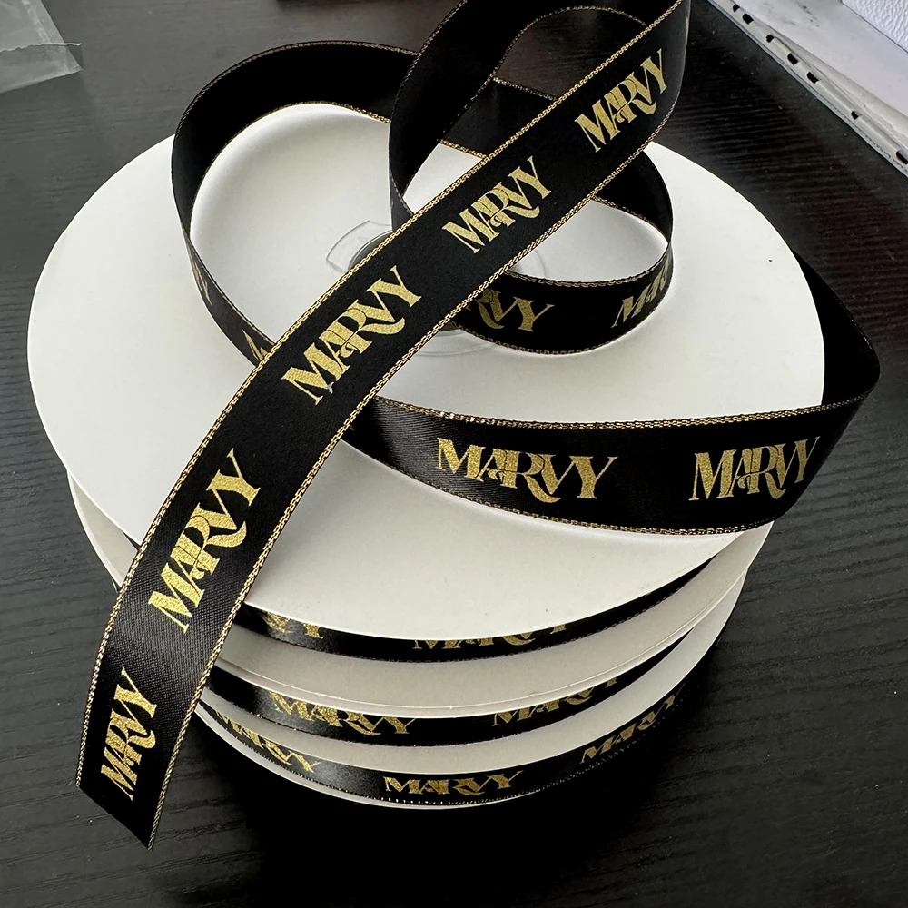 Metallic-Edge Personalized ribbons Custom gold edged ribbons holiday decorations gift packaging 16-38mm 100Yards/Pieces