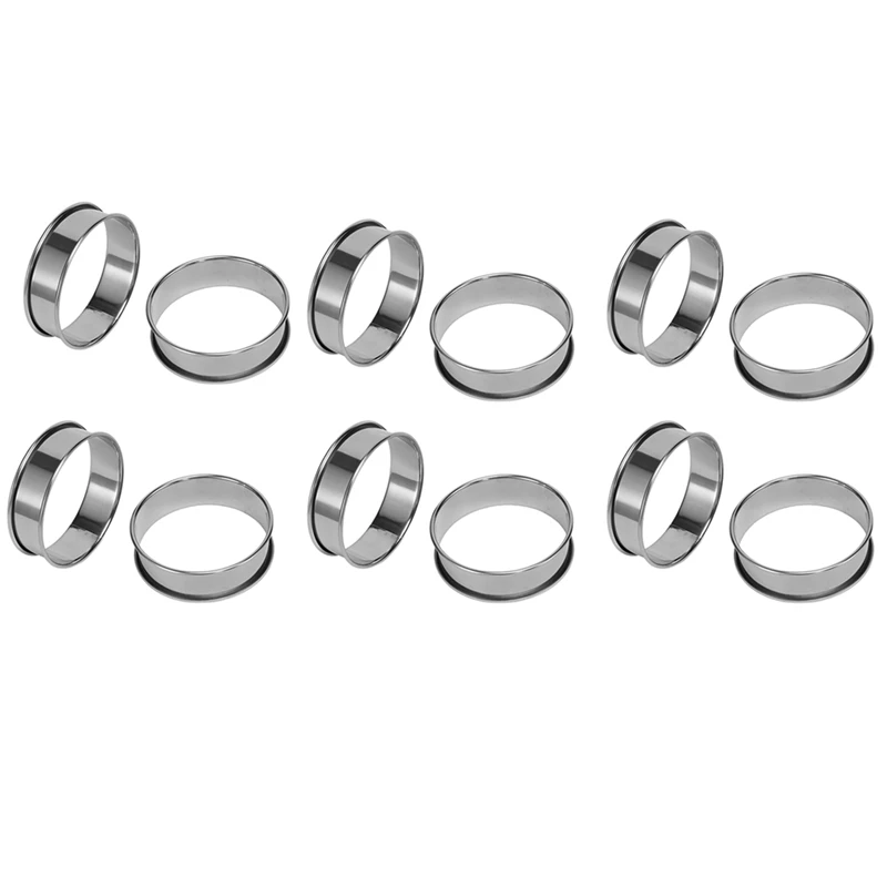 24 Pieces 3.15 Inch Double Rolled Tart Rings Stainless Steel Round Muffin Rings Metal Crumpet Rings Molds