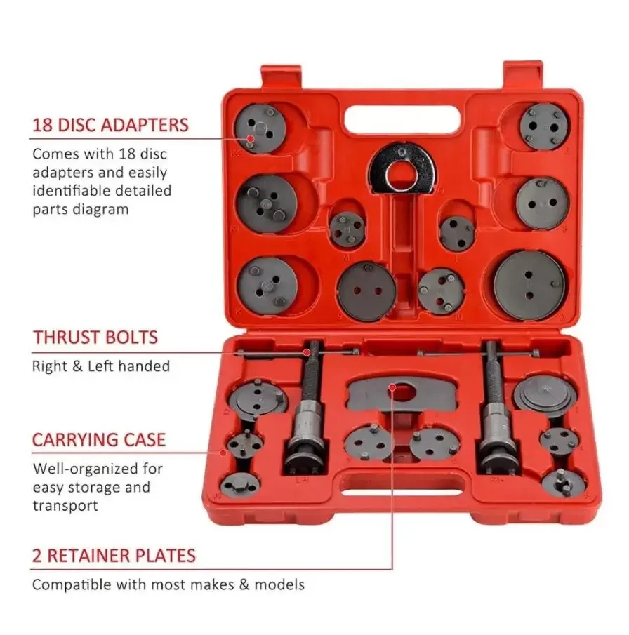 22PCS/Set Universal Auto Disc Brake Pad Caliper Regulator Rewind Wind Back Kit Brake Pump Piston Adjustment Car Repair Tools