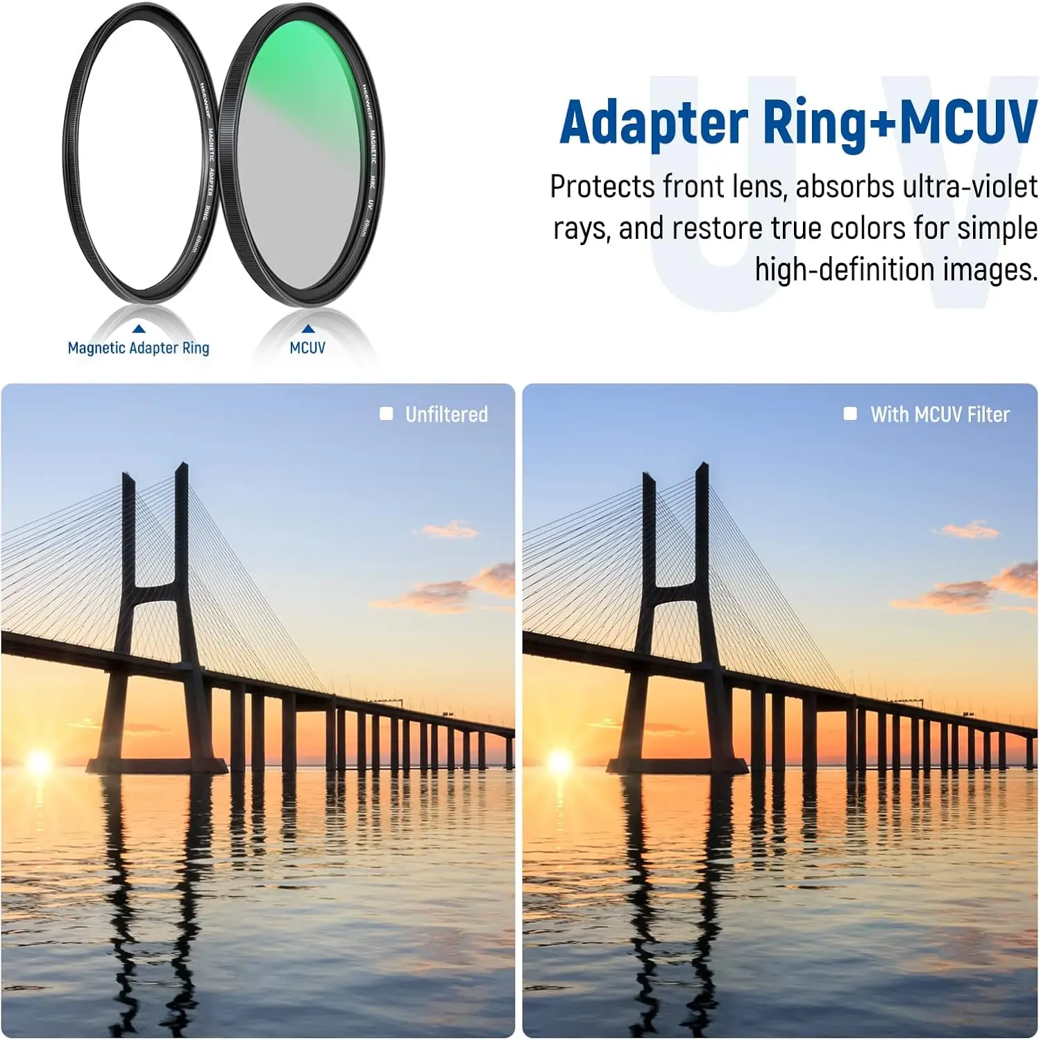NEEWER Magnet-Linsenfilter-Set, ND1000-, MCUV- und CPL-Filter mit neutraler Dichte, Adapterring, Filterkappe mit 42-lagiger Mehrfachbeschichtung – Detail 2