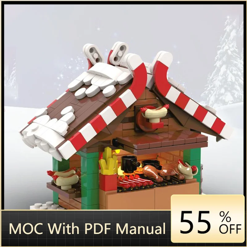 

375 шт. MOC, зимняя деревенская рождественская прикраса, набор строительных блоков, рождественская кабина, кофейная тележка, серия «горячие напитки», детская игрушка в подарок