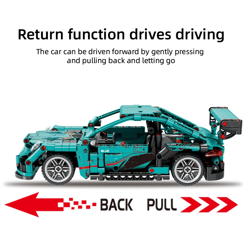 家のためのクラシックなレーシングプルバックカー,423ピース,スポーツ車両,レンガ,DIYおもちゃ,ギフトとして贈る