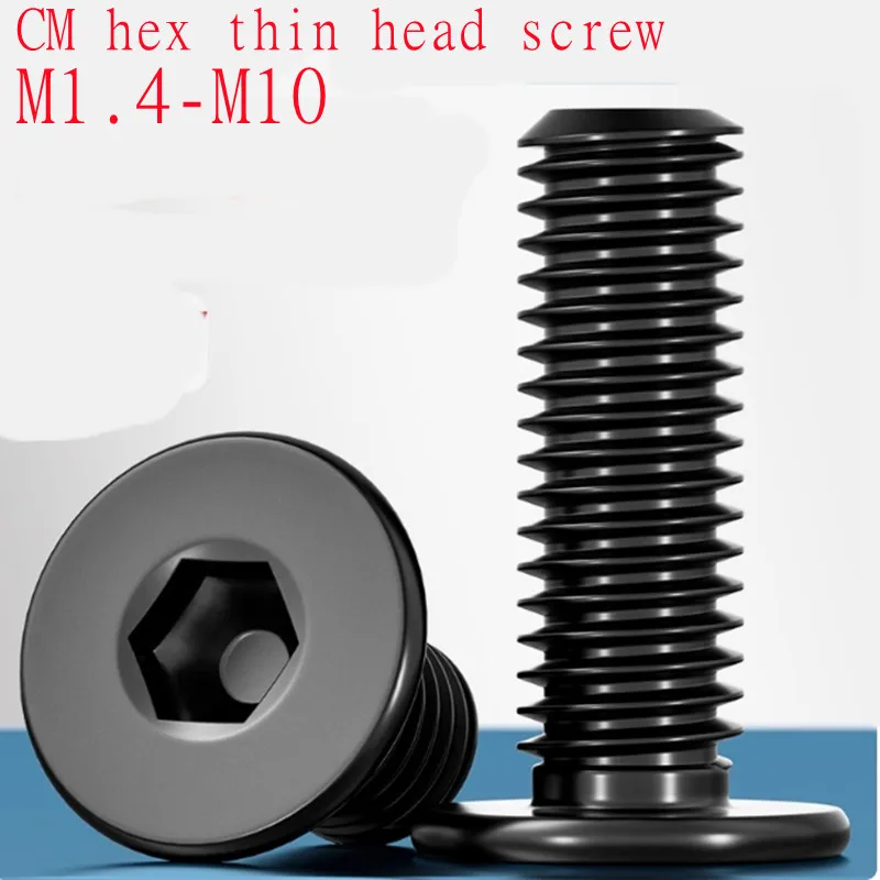 2pcs-100PCS M1.4 M1.6 M2 M2.5 M3 M4 M5 M6 M8 M10  Stainless steel black Hex Ultra Thin Super Low Flat Wafer Head socket  Screw