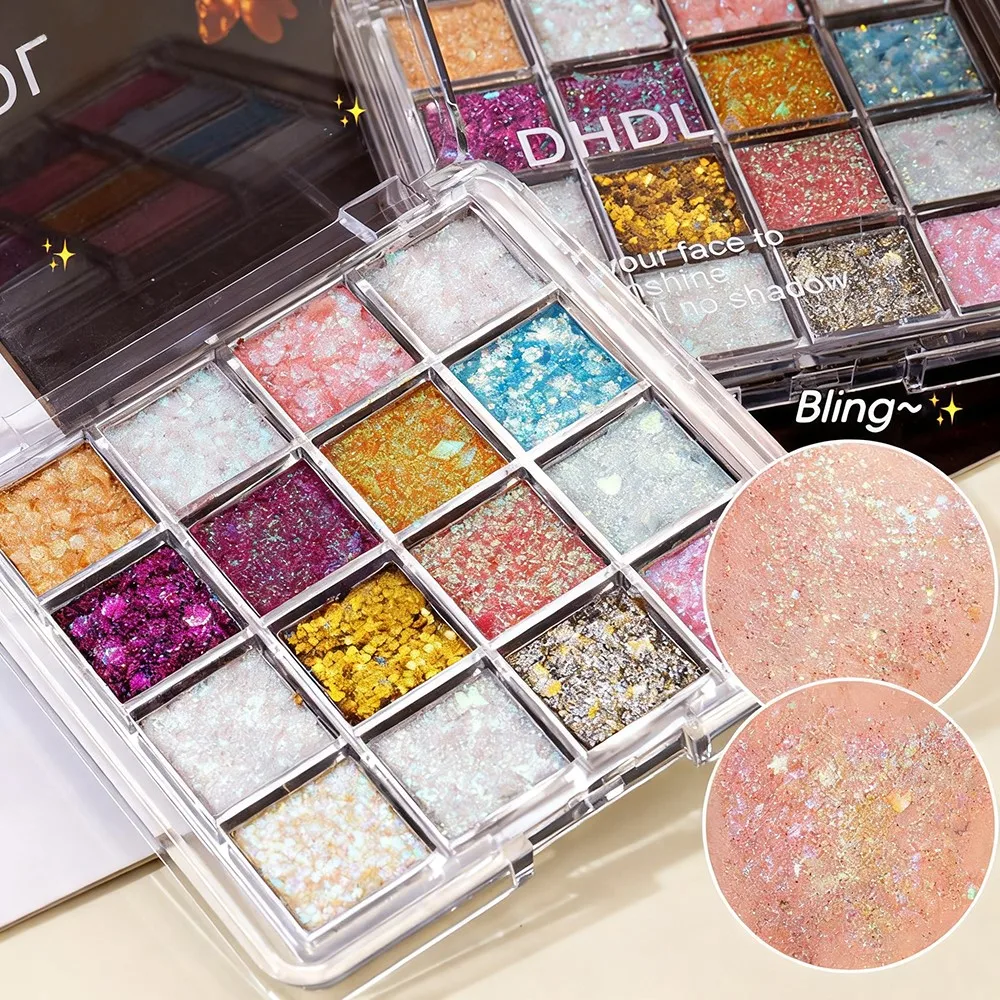 9/16 Grids Shimmer Glitter Powder Eyeshadow Palette Holographic Sparkle Gel Sequin Eye Shadow Powder Body Face Makeup Glitter