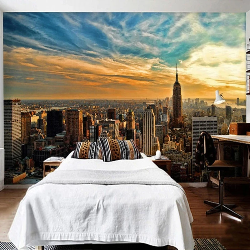Customized 3D Mural Modern New York City View Sunset Wallpaper Cafe Creative Living room V background wall bedroom restaurant 8d