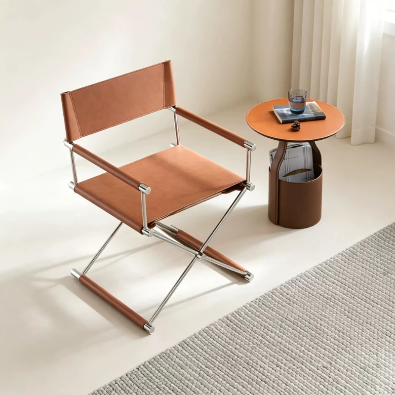 Italian Minimalist Saddle Leather Restaurant Chairs Designer Single Sofa Chair Bauhaus Style Furniture Bedroom Chair