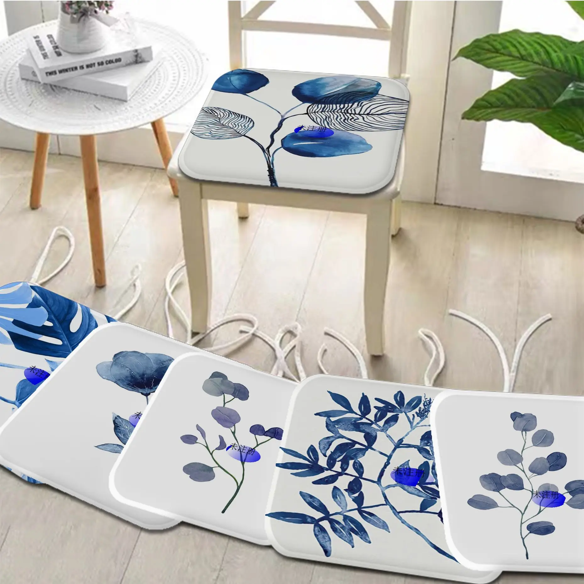 

Blue Botanical Prints Round Sofa Mat Dining Room Table Chair Cushions Unisex Fashion Anti-slip Chair Cushions