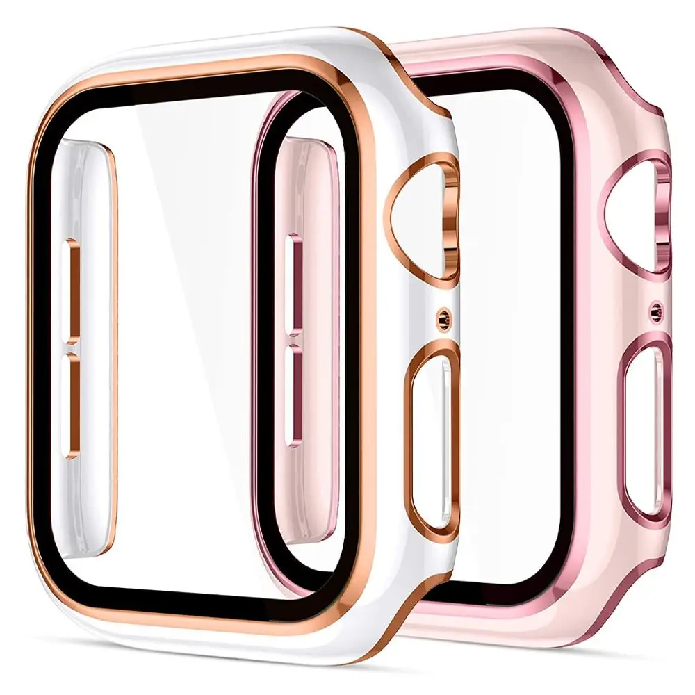 Cover For Apple watch Case 45mm 41mm 44mm 40mm 42mm 38mm PC Tempered Glass Screen Protector iWatch series 9 7 8 5 6 4 3 2 1 SE