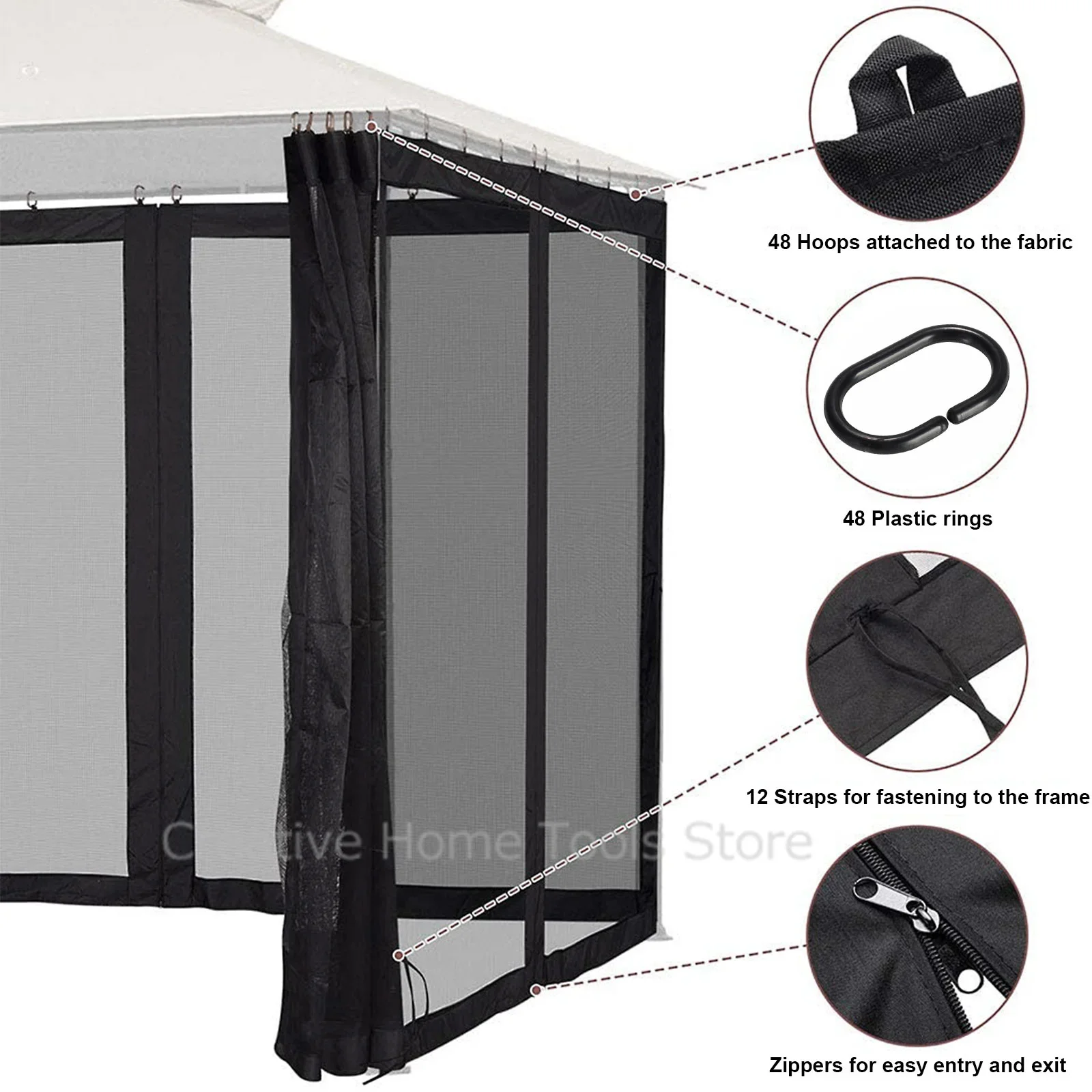 Outdoor Mosquito Net Garden Gazebo With Zippers 4-Panel Insect Trap Mosquito Netting Universal Replacement Canopy Net Tent