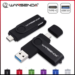 WANSENDA-unidad Flash USB tipo C, Pendrive de 128GB, 256GB, 16GB, 32GB, 64GB, 512GB, tipo C y Tipo A, para teléfonos inteligentes/tabletas, PC