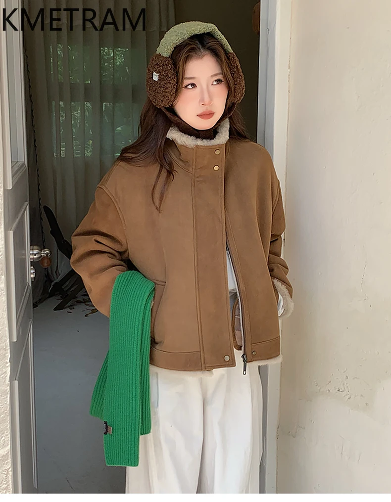 KMETRAM 100% Merino Wool Sheepskin Fur Clothing for Woman High-Quality Deep Camel Real Fur Jacket Winter Outerwears 2025 пальто