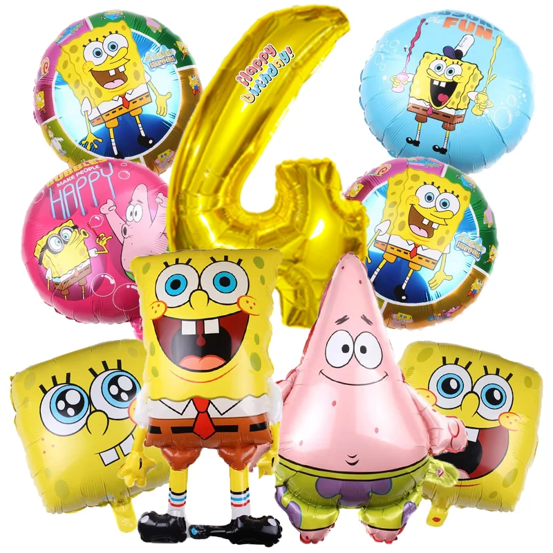 9pcs Cartoon SpongeBob & Patrick Star Krabs Boy Girl Anime Party Foil Balloon Birthday Gifts Party Decoration Supplies view 5