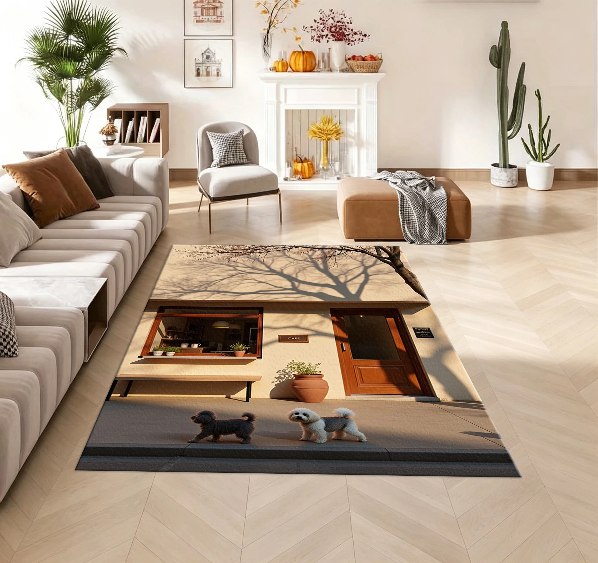 Street Scene Puppy Landscape Carpet Floor Mat Real Shot Printed Carpet Home Floor Mat Suitable for Living Room and Bedroom