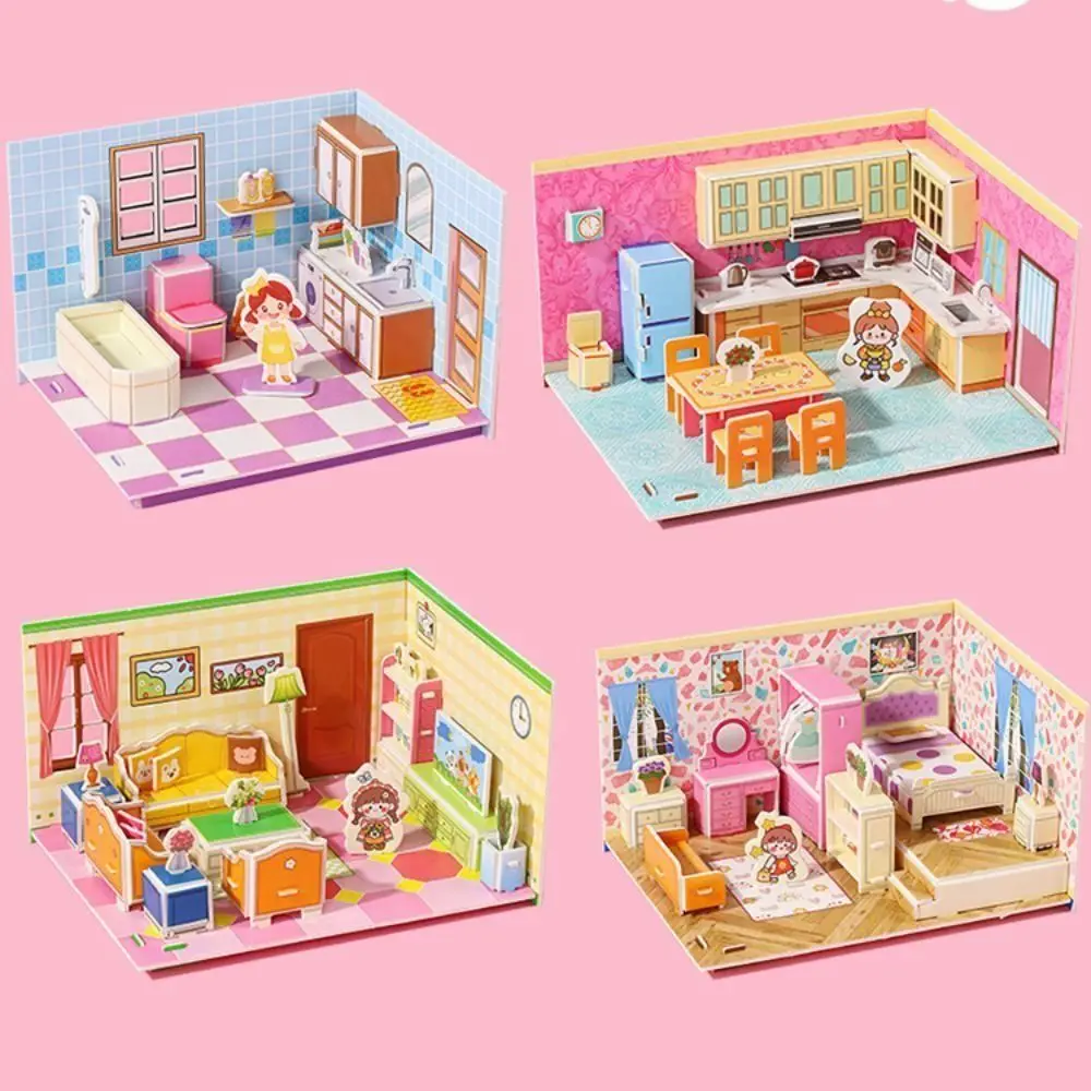 3D Model 3D Room Model Puzzle Toys Bedroom Living 3D Room Cardboard Miniatures Handmade Room Model Craft Toys Fun Decorative