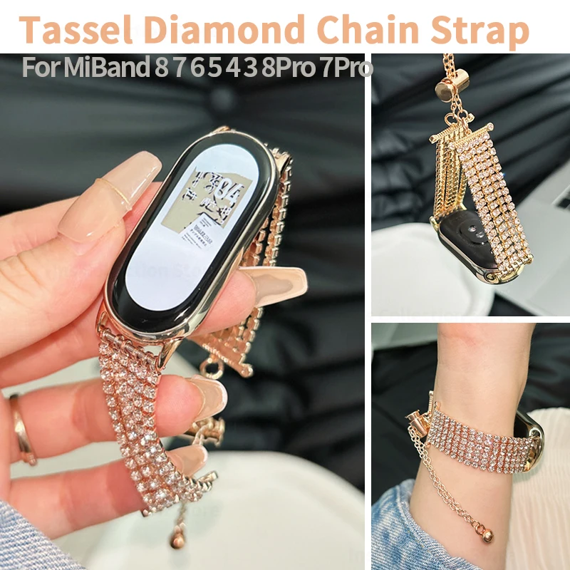 

Tassel Diamond Chain Strap for Xiaomi Mi Band 7 8 6 5 4 Glitter Bracelet for Miband 8 Pro 7 Pro Smartwatch Wristband Accessories