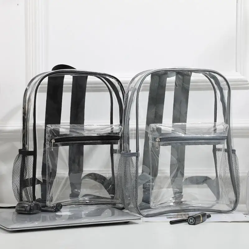 /Vly/PVC Outdoor Sports Fitness Knapsack Casual Travel Visible Backpack Large Capacity Waterproof Shoulders Bag Transparent view 2