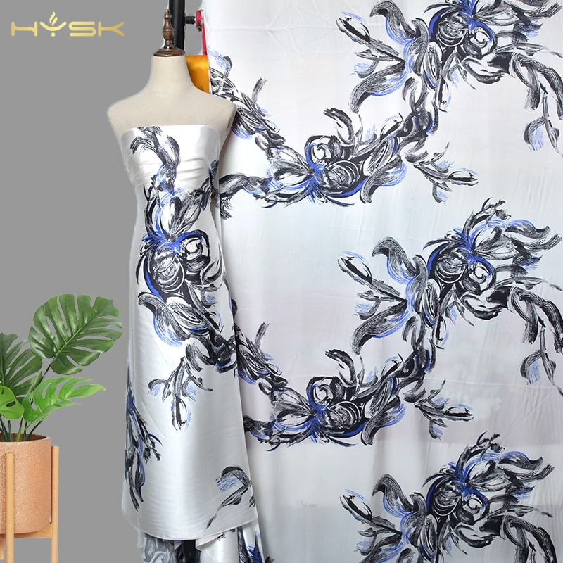 HYSK Original Pure Mulberry Silk satin Fabric Flowers Colorful Grceful Comfortable natural Shiny for Women Dress Scarves E2890