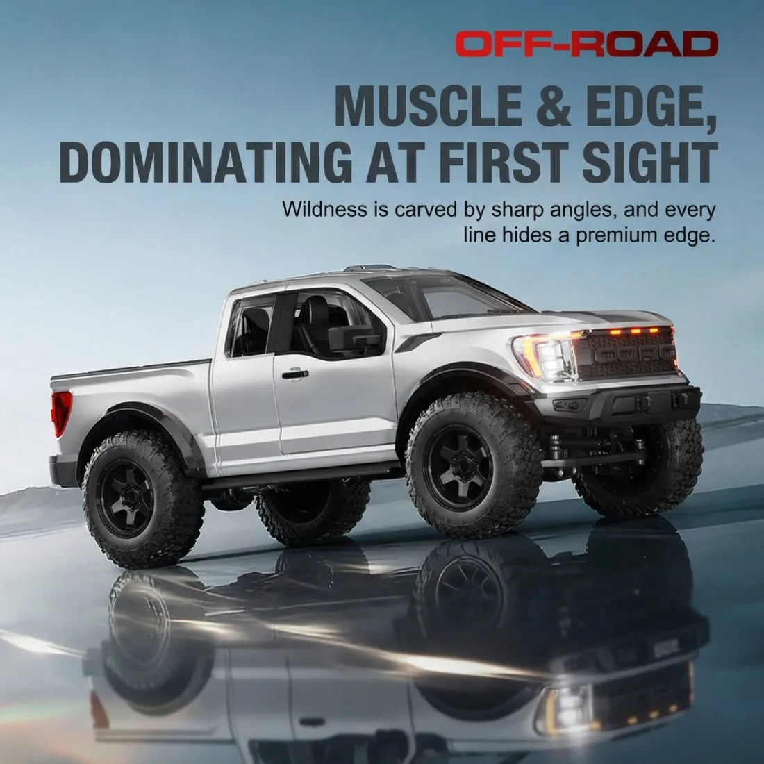 R12 1:12 Scale 4WD Remote Control Off-Road Pickup Truck 2.4G Proportional Large RC Crawler with Full LED Simulation Lights Car