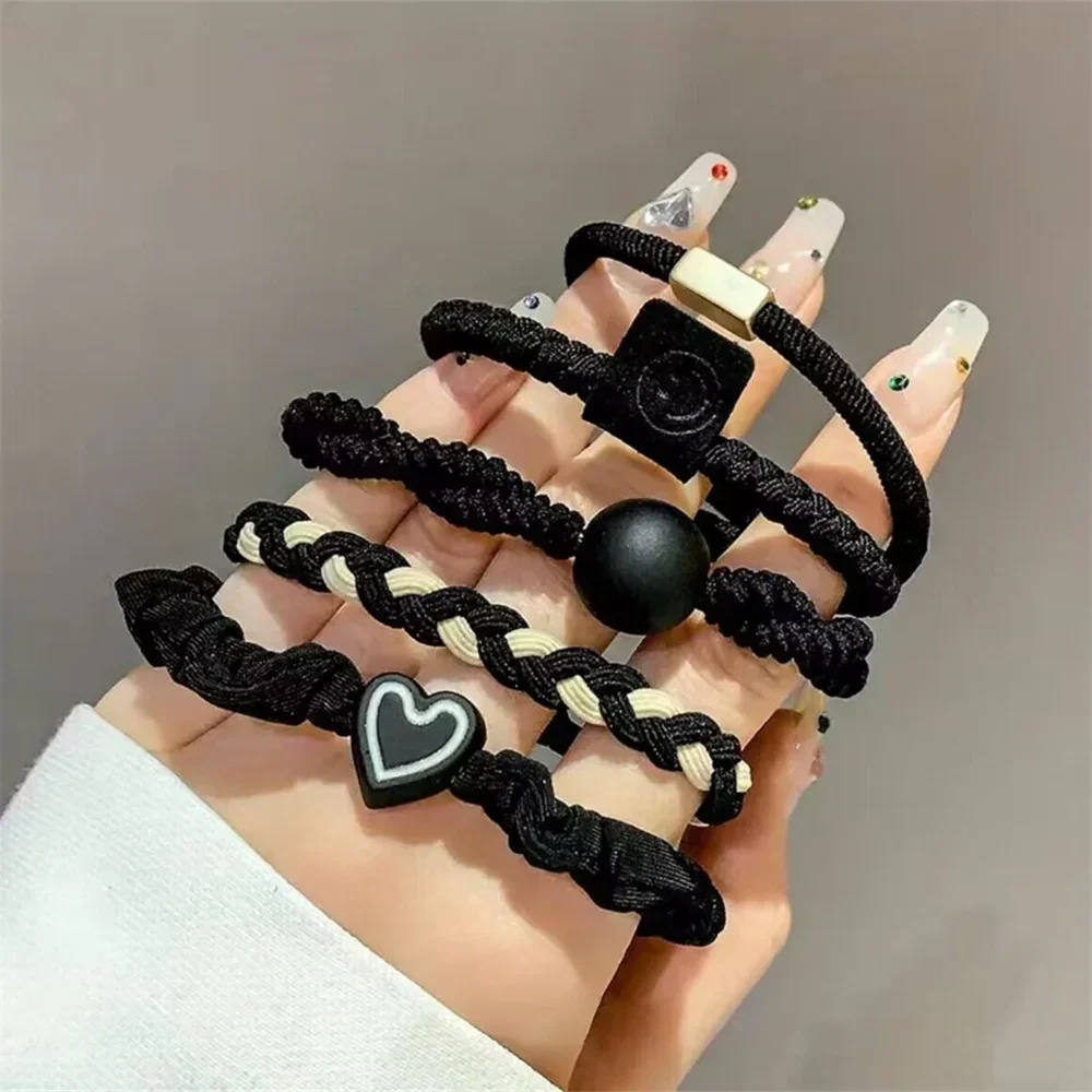 5/10/20pcs Simple Style Hair Tie Set Braided Hair Rope Heart Decor Scrunchies Elastic Ponytail Holder Hair Accessories For Women