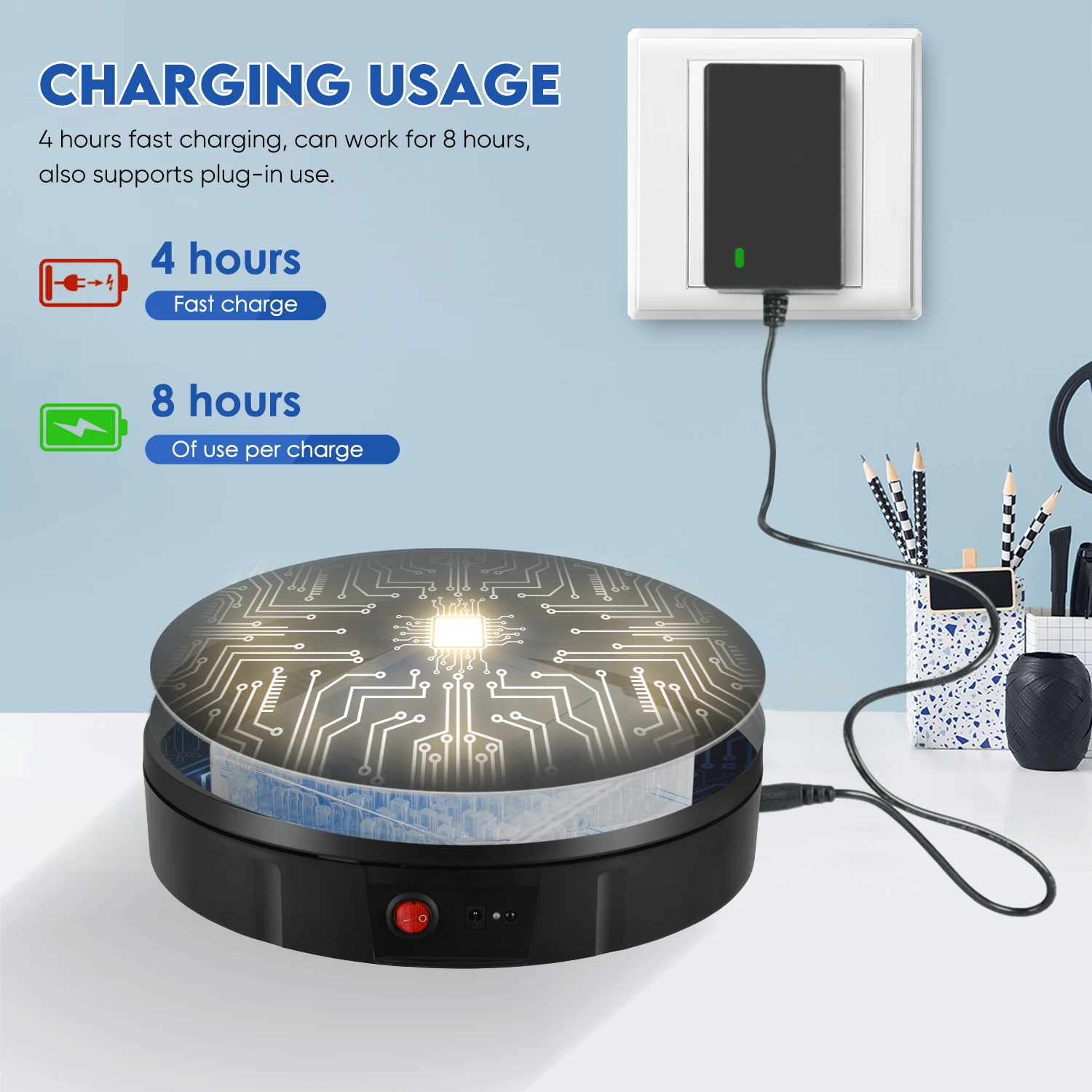 Electric Rotating Display Stand Rechargeable Turntable Electric Jewelry Holder Automatic Rotating Plate 100kg Load Rotating Base