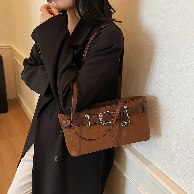 

AMJ2829 Korean Hot Girl Motorcycle Bag 2025 Autumn New Niche Design Ins Handbag Fashionable Shoulder Underarm Bag for Women