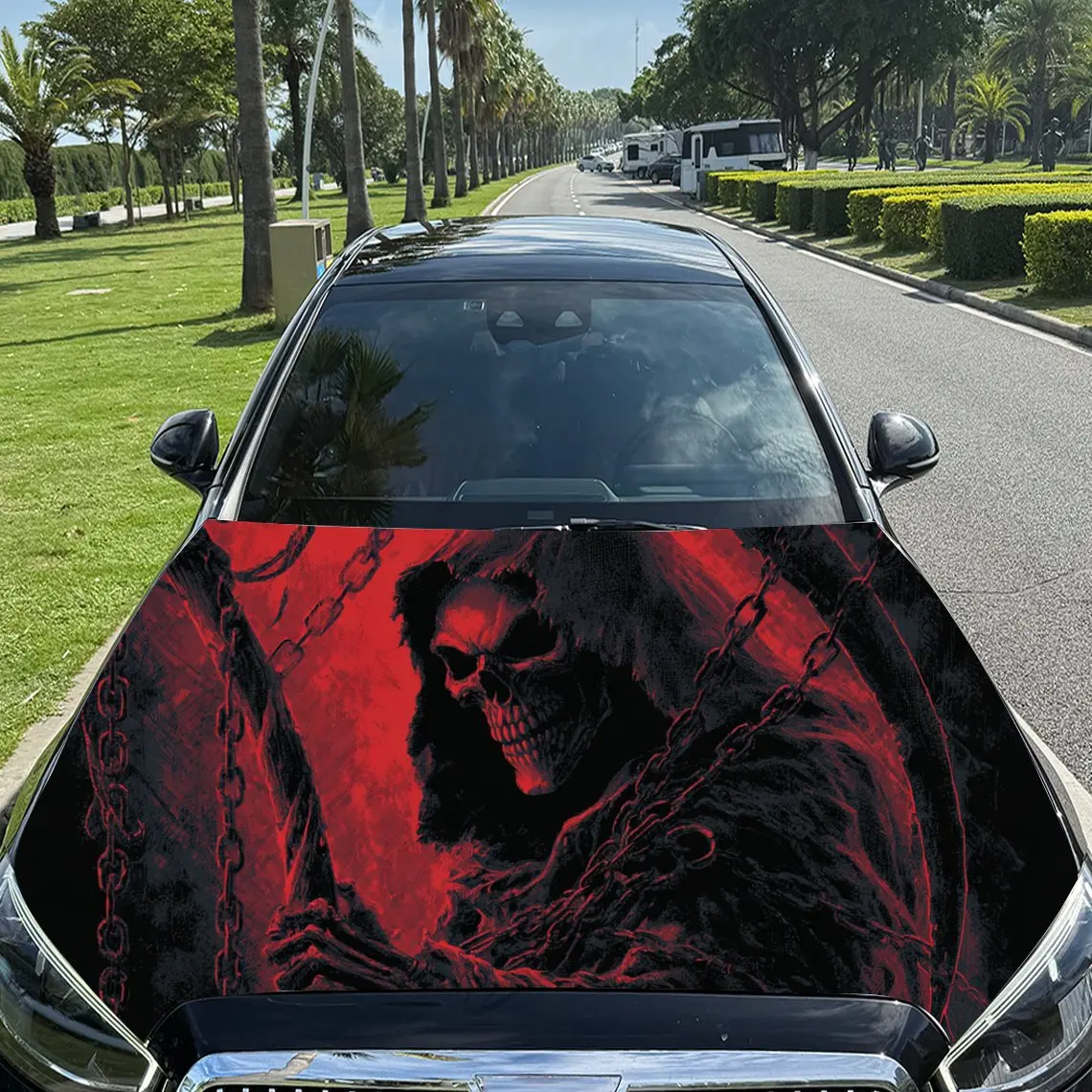 

Intense Red - Themed Car Hood Stickers - Self-Adhesive, Waterproof and Durable Vinyl Wrap, Decorate And Protect Your Car, Fit Fo