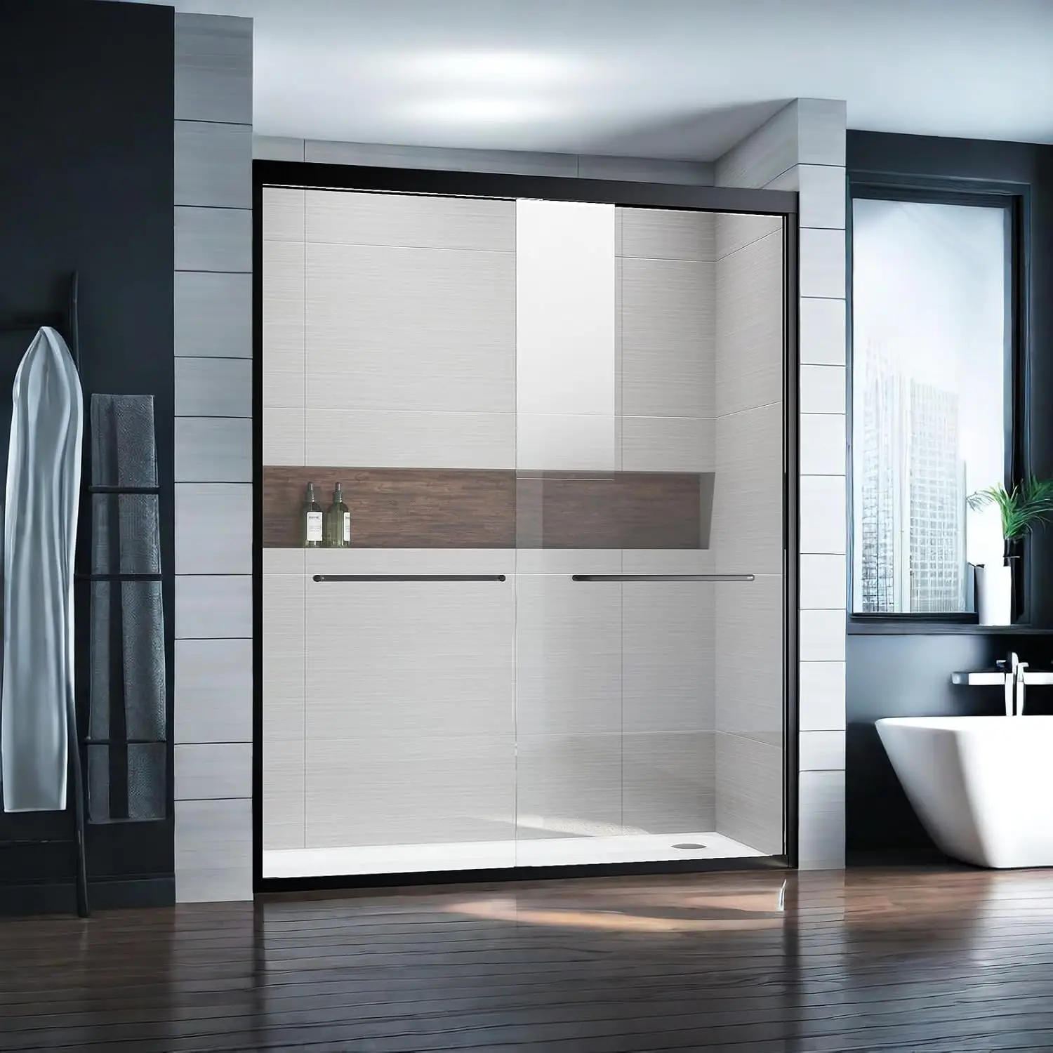 56-60 In. W X 72 In. H Sliding Shower Glass Door, Adjustable Semi Frameless Shower Door, Clear Tempered Glass, 304 Stainless