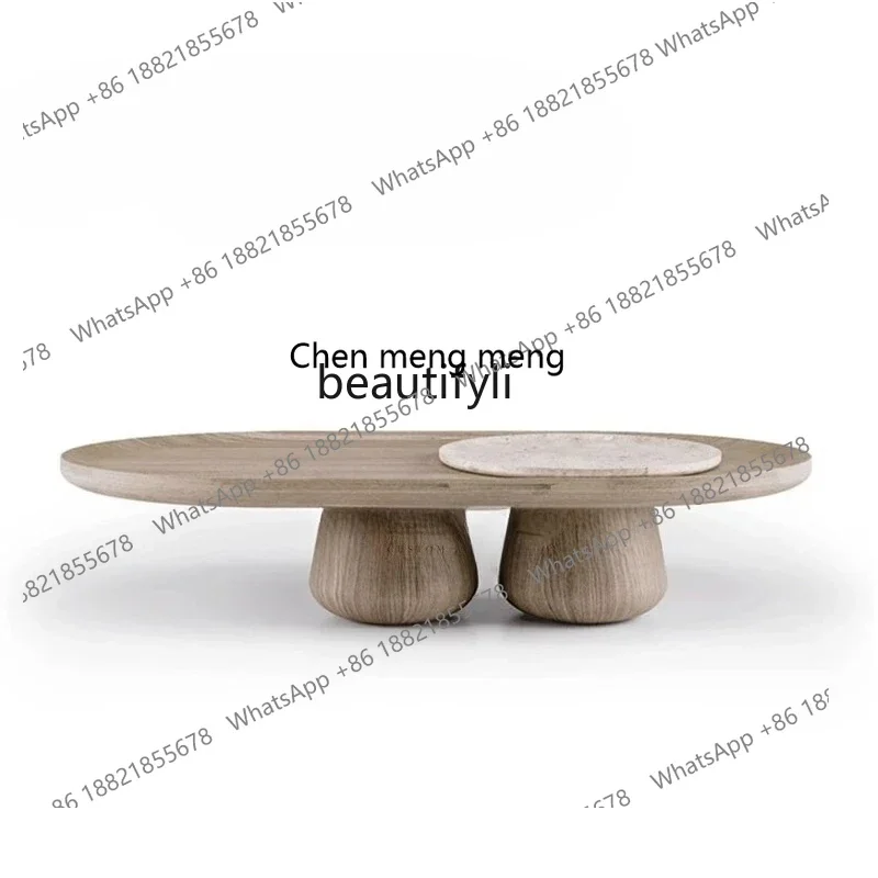 New arrive Light luxury modern high-end sense pure natural marble simple home living room solid wood coffee table wabi sabi coff