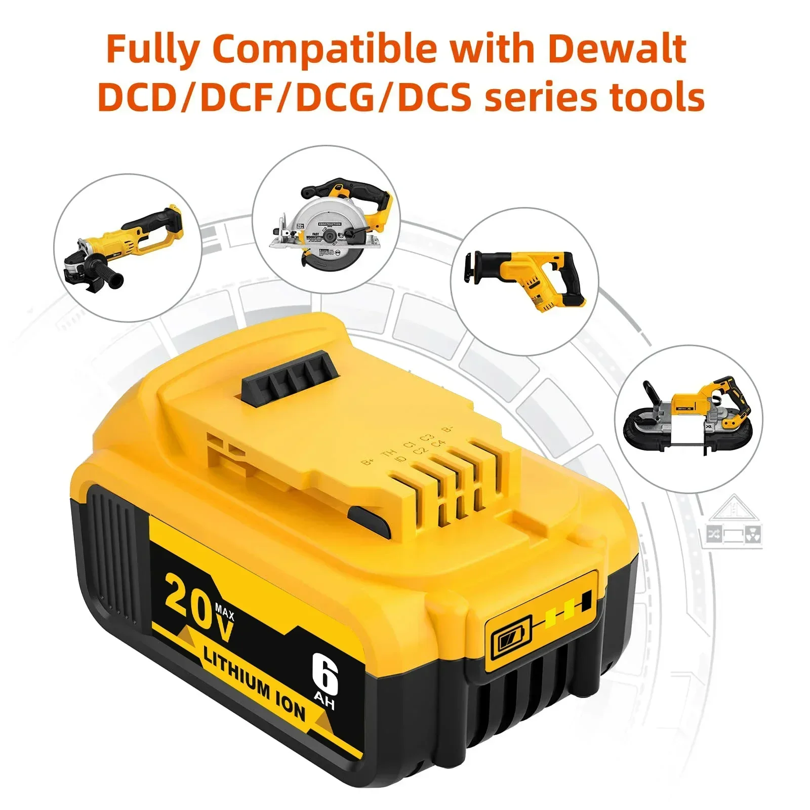 交換用リチウム電池,dewalt,20v,xr max,dcb206,DCB205-2,dcb204,dcb200,dcb201,dcb203,dcb185,dcb205,18ボルトと互換性があります