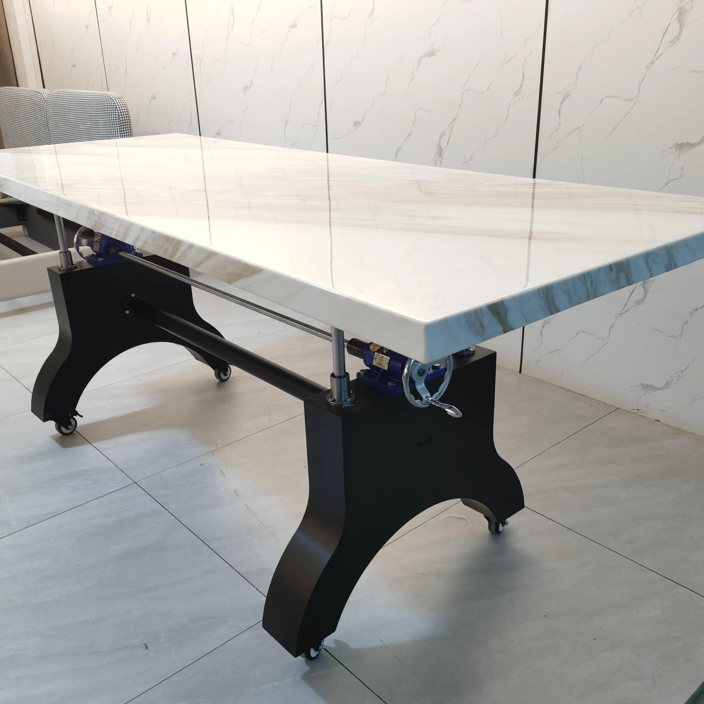 High Quality Modern Luxury Customized Projects Furniture Marble Lifting Function With Wheel Dining Table For Restaurant Project