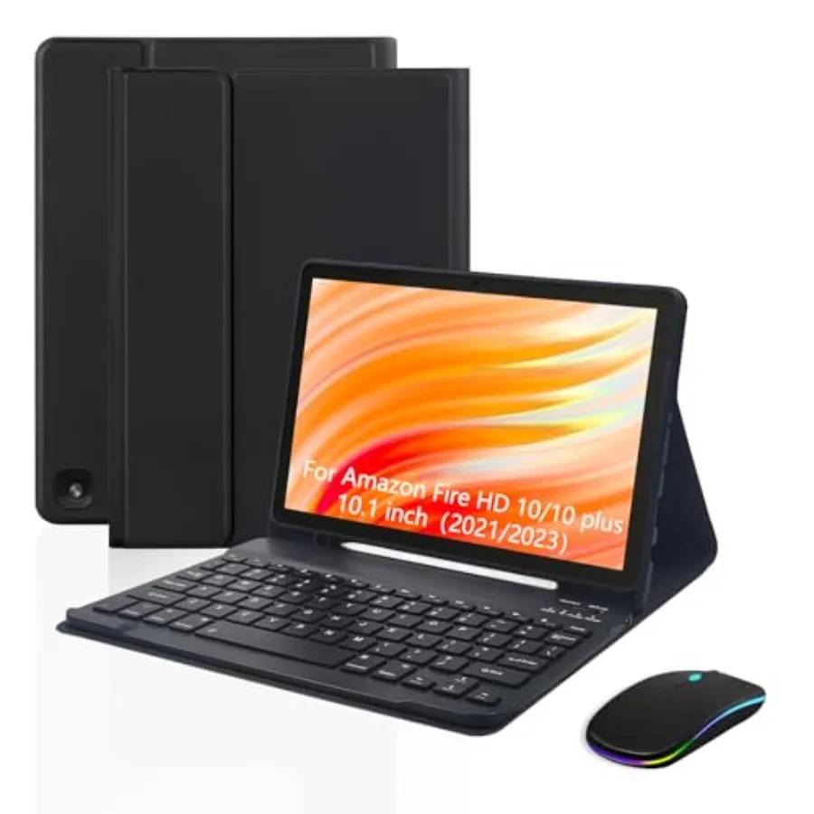 

Перезаряжаемая съемная клавиатура и мышь для планшетов Fire HD 10/10 Plus 2021/2023 10.1 дюйма 11-го и 13-го поколений с зарядкой через Type-C