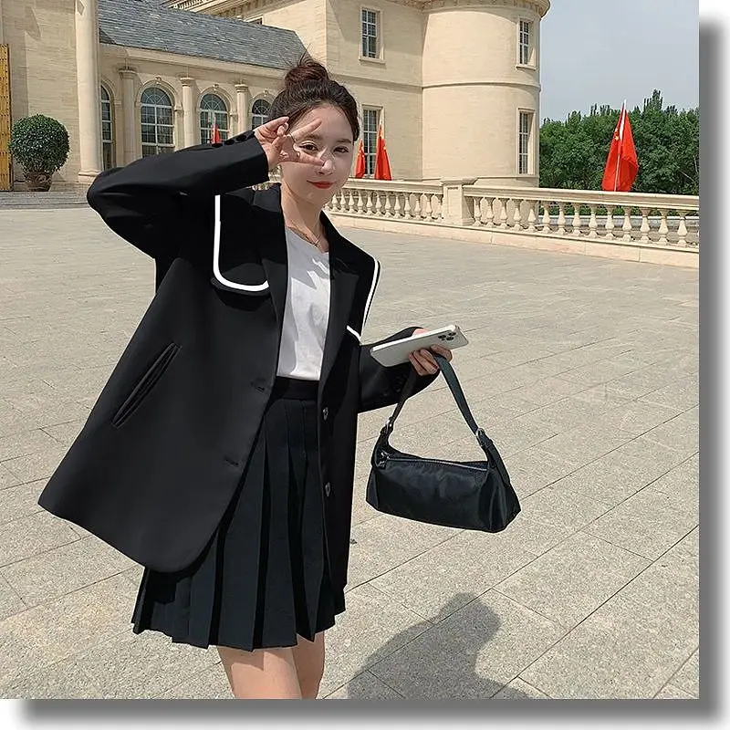 2024 Autumn Fashionable Solid Color Detachable Sailor Collar Tailored Coat for Women Casual Coat for Small Women