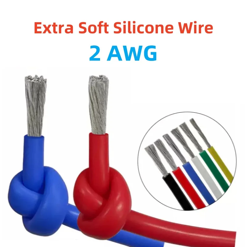 

1 Meter Heat-resistant cable UL 2 AWG Ultra Soft Silicone Wire High Temperature Flexible Copper
